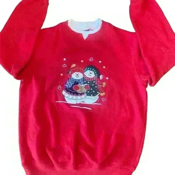 Vintage 90s Embroidered Snowman Christmas Sweatshirt Size SmallUgly Christmas Sw - Picture 1 of 9